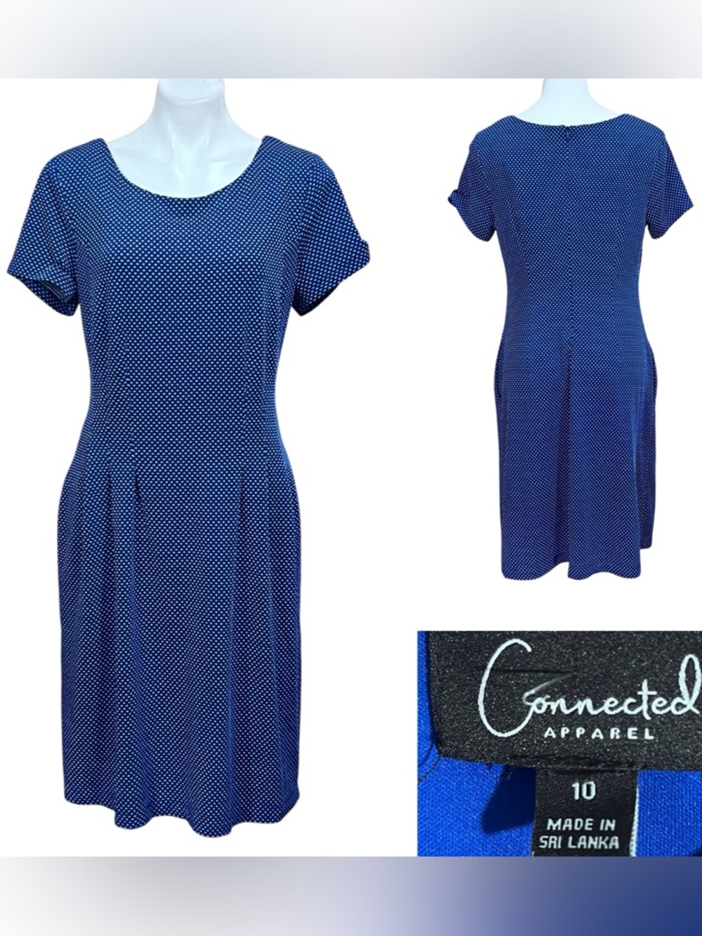 connected apparel dress sz 10 Blue‎ Polka Dot short sleeve knee length